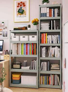 3Y峰阳灰绿色书架置物架落地多层家用钢制客厅卧室靠墙铁艺收纳架