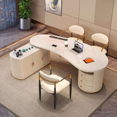W81.8/2/2.2/2.4米轻奢岩板茶桌书桌电脑桌弧形茶台办公泡茶一体