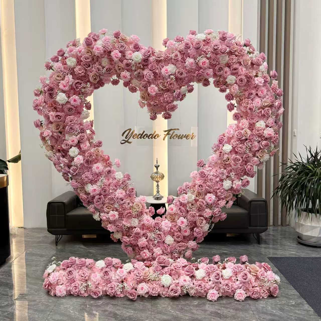 心型架子花艺婚礼背景舞台摆放花架求婚活动庆典装饰仿真花粉爱心