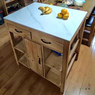 开放式厨房中岛台单独美式复古实木大理石料理台家用实木餐边柜子