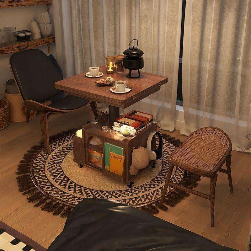 小户型实木升降茶几移动推车茶桌折叠餐桌多功能移动茶桌两用二合
