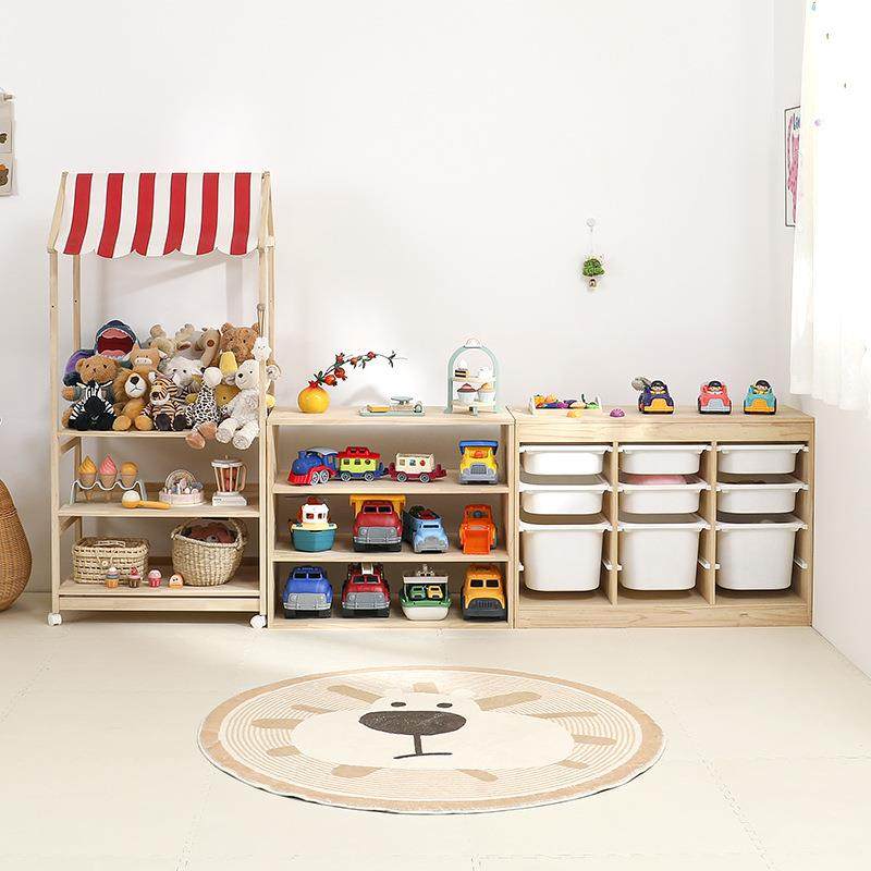 宝宝玩具玩偶置物架汽车展示架过家家小卖铺推车实木儿童收纳柜