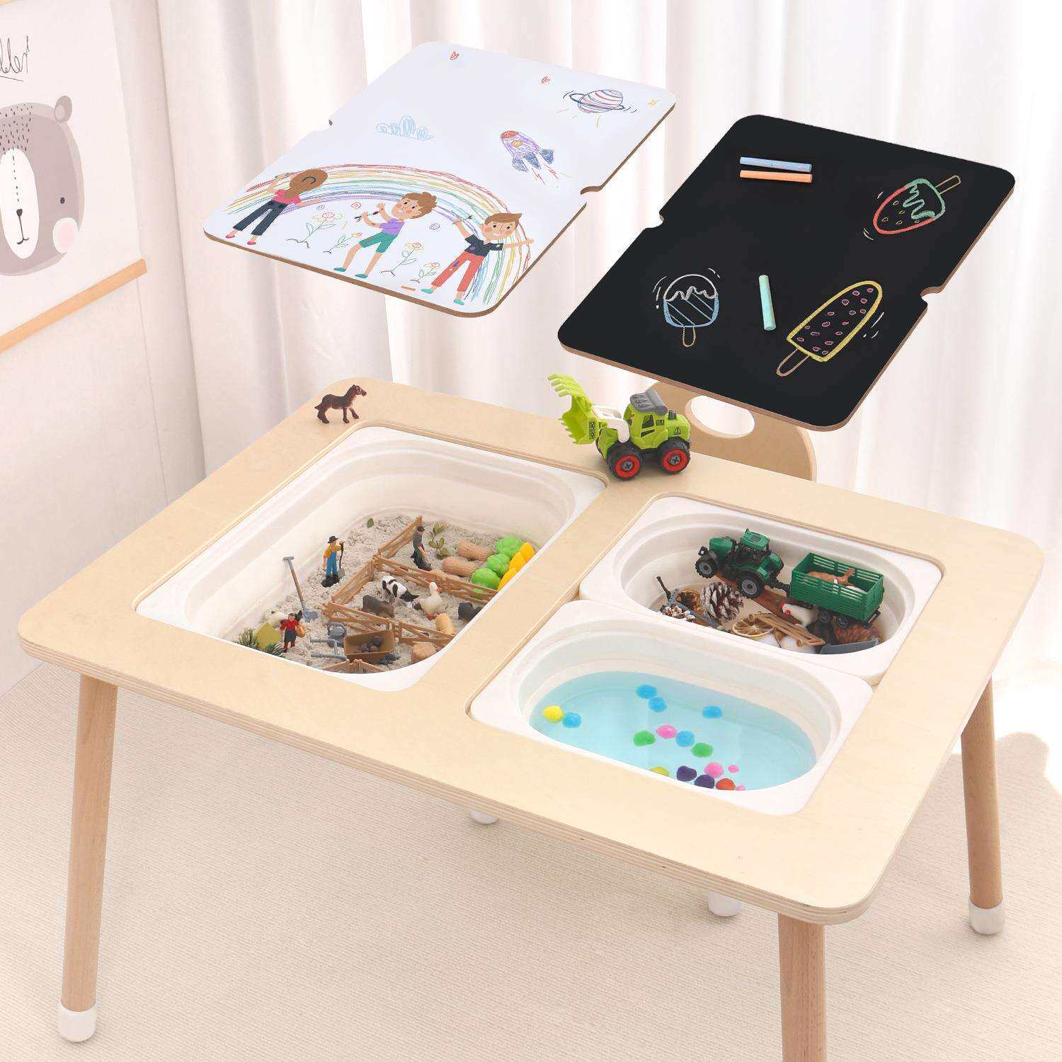儿童积木桌玩沙水绘画多功能早教桦木感官训练桌椅套装游戏玩具桌