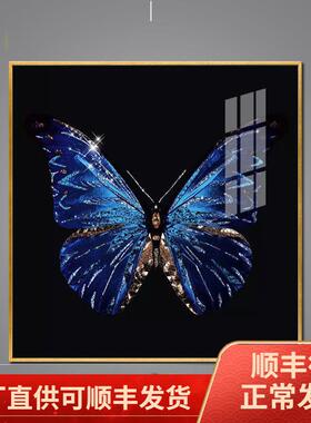晶瓷镶钻画客厅画轻奢蓝色蝴蝶装饰画样板房别墅方形壁画玄关挂画