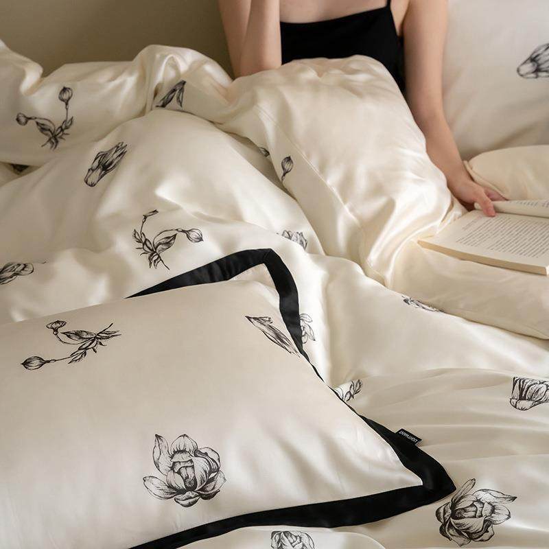 水墨江南古典风韵长绒棉全棉四件套东方美复古黑白色纯棉床上用品