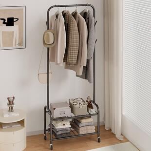 落地挂钩晾衣架出租屋简约双层置物架卧室可移动衣帽架简易挂衣架