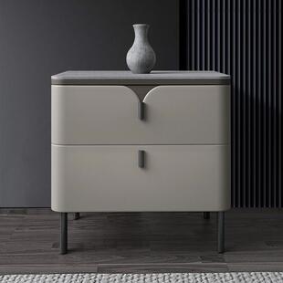 JHC04现代简约轻奢卧室收纳储物抽屉柜实木岩板床头柜意式极简床