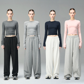 MISSCHANGE 正肩加绒T恤女ins圆领运动上衣 修身 天丝美式 复古长袖