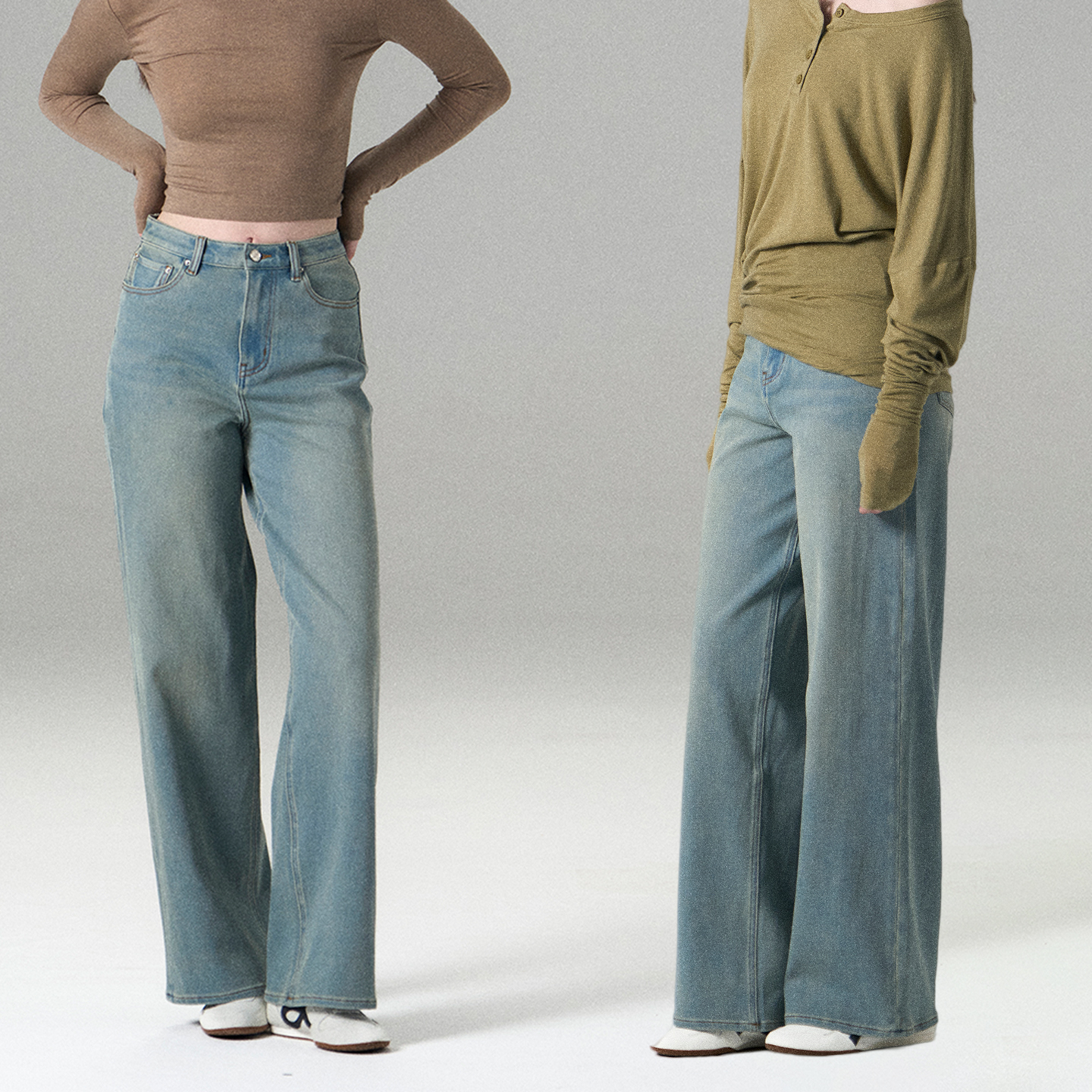 MISSCHANGE设计师品牌 复古水洗做旧弹力面料廓形高腰直筒牛仔裤