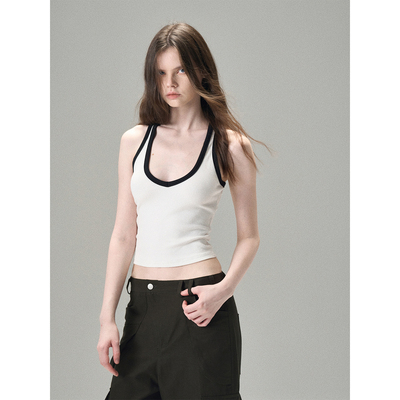 MISSCHANGE设计师品牌 2025春夏新款撞色背心女修身显瘦无袖上衣