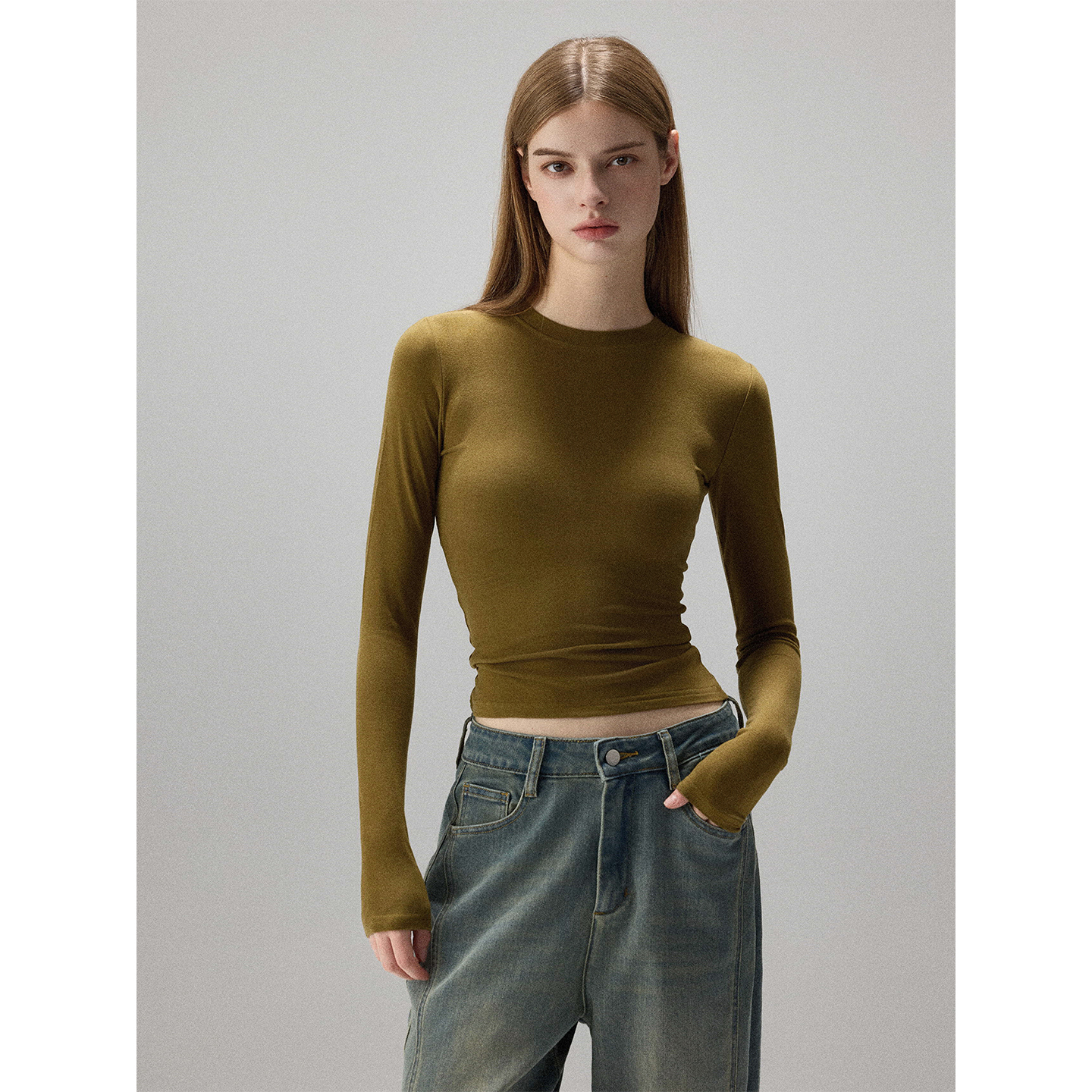 MISSCHANGE设计师品牌 天丝羊毛薄款修身显瘦长袖T恤基础款打底衫