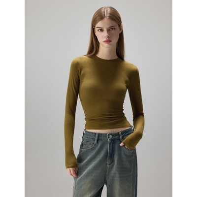 MISSCHANGE设计师品牌 天丝羊毛薄款修身显瘦长袖T恤基础款打底衫