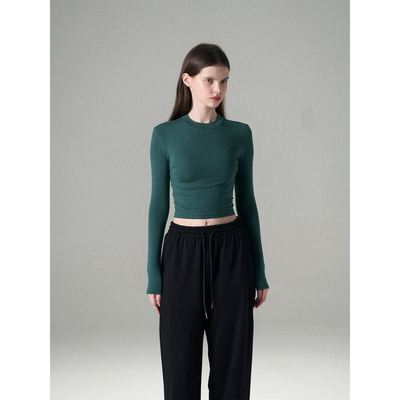 MISSCHANGE设计师品牌天丝羊毛美式复古运动T恤女显瘦修身打底衫