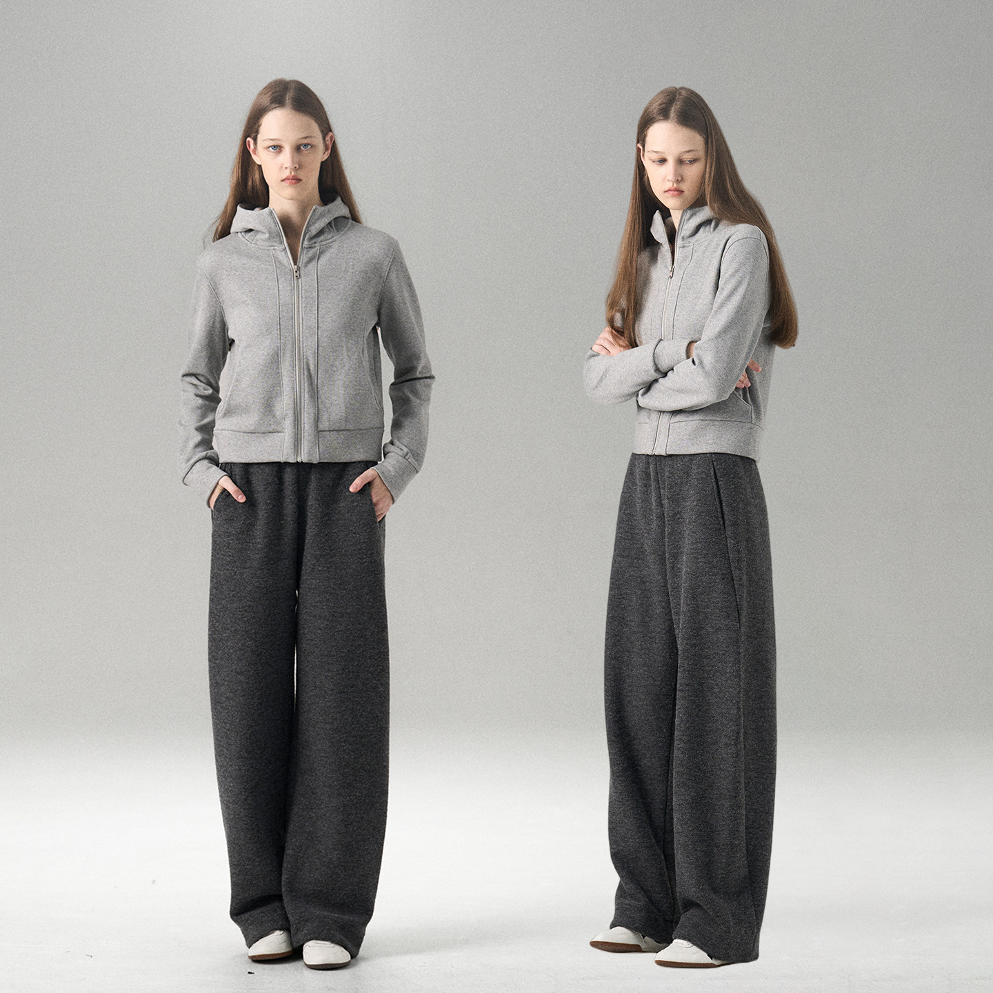 MISS CHANGE 羊毛圈圈加厚保暖复古运动休闲裤女直筒阔腿裤深灰色