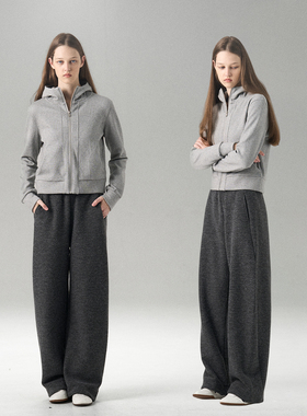 MISS CHANGE 羊毛圈圈加厚保暖复古运动休闲裤女直筒阔腿裤深灰色