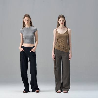 MISSCHANGE设计师品牌 醋酸西装裤女宽松显瘦休闲阔腿长裤