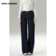 MISSCHANGE 弹力合身直筒牛仔裤 丹宁蓝原色复古百搭原牛中高腰