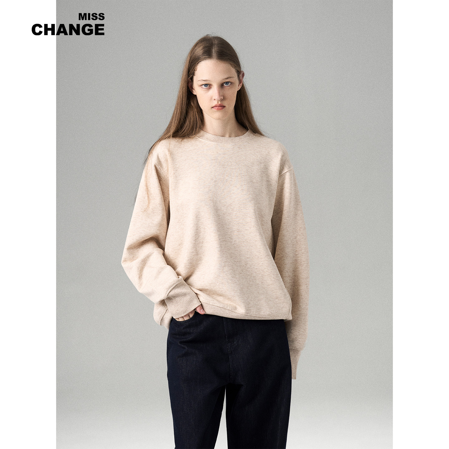 MISS CHANGE 亲肤羊毛美式复古oversize圆领卫衣女宽松慵懒风上衣