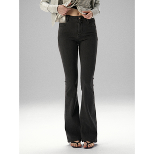 显瘦四面弹长裤 MISS 女修身 复古高腰黑色微喇牛仔裤 CHANGE