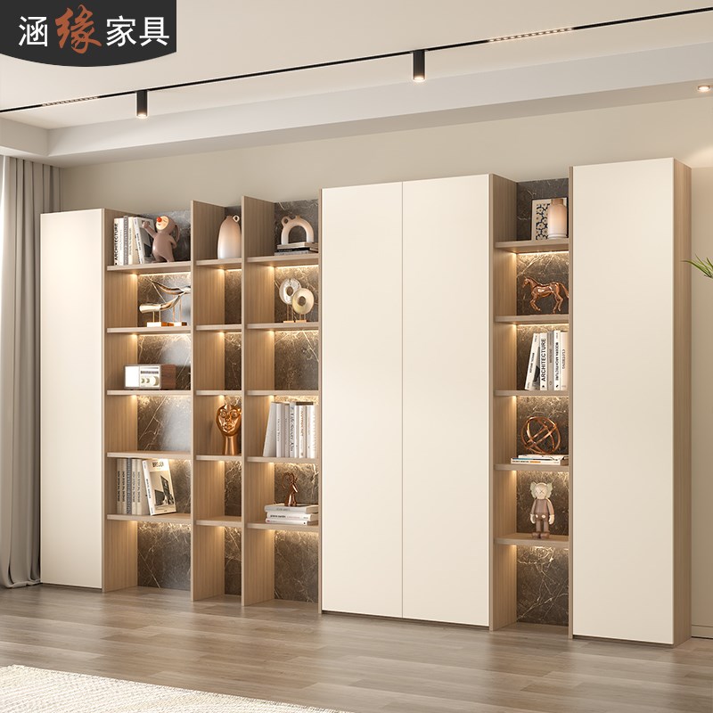 书柜一体整墙到顶置物柜家用书房收纳书架客厅展示柜储物柜7F65