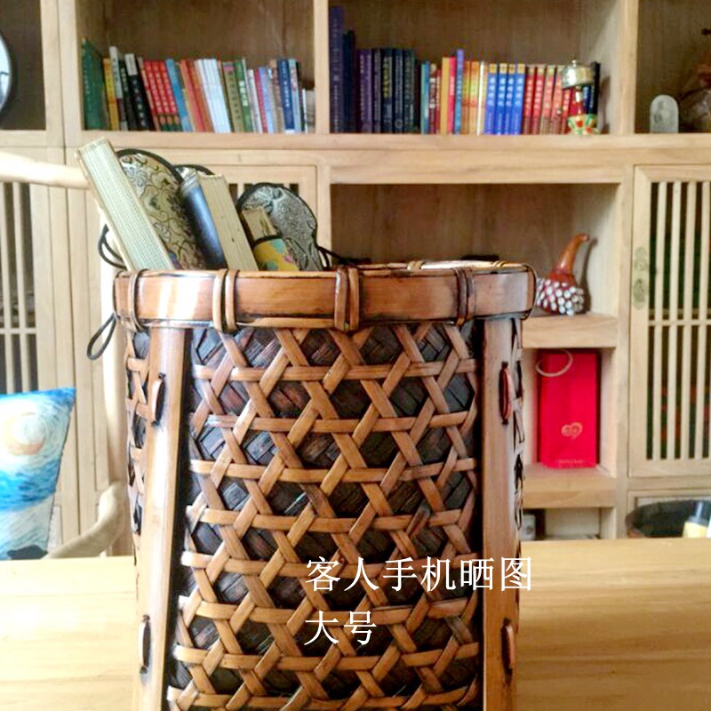 卷轴收纳筐字画桶防水防潮宣纸收纳桶书画筒桶圆形竹编收纳筐影视