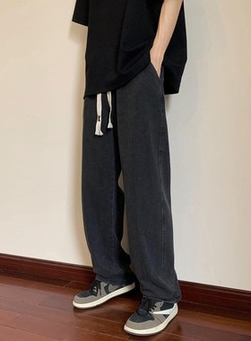 【大雄优选】宽松阔腿牛仔裤 抽绳复古休闲长裤 K2055