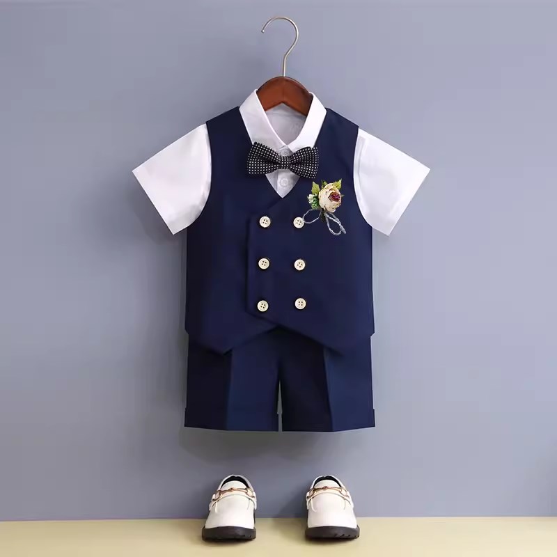 花童男童礼服套装英伦风男孩主持人走秀钢琴演出服夏季儿童小西装