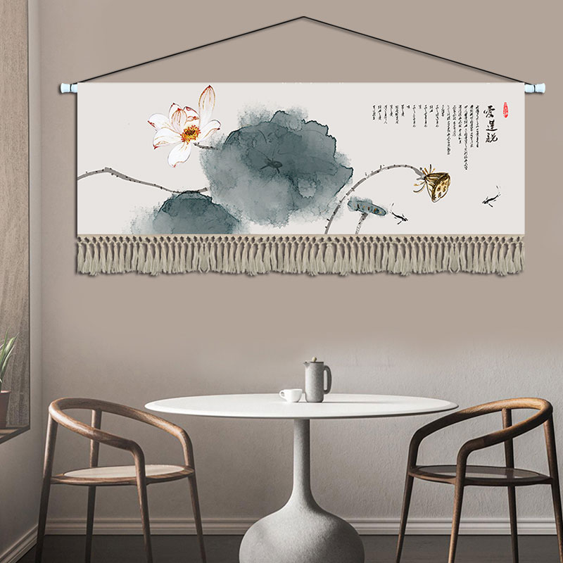 新中式荷花挂毯布艺卧室客厅装饰画背景墙挂画餐厅壁画酒店挂布画图片