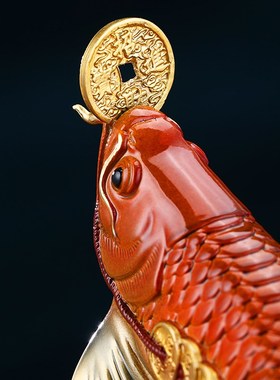 聚财金龙鱼摆件铜工艺品招财客厅办公室酒柜大气装饰公司开业礼物