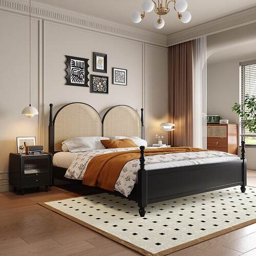 法复古床黑古现色实木床代简约1.8m双人床中床主JMJ卧室美式巴黎