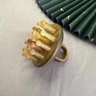 羊齿指指环角按摩梳便携顺发402梳部头经络梳头疗馆洗头梳紫光檀