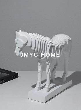 简线GNA约现代脂抽象条黑白马摆件酒店酒柜售楼居处树客厅家软装