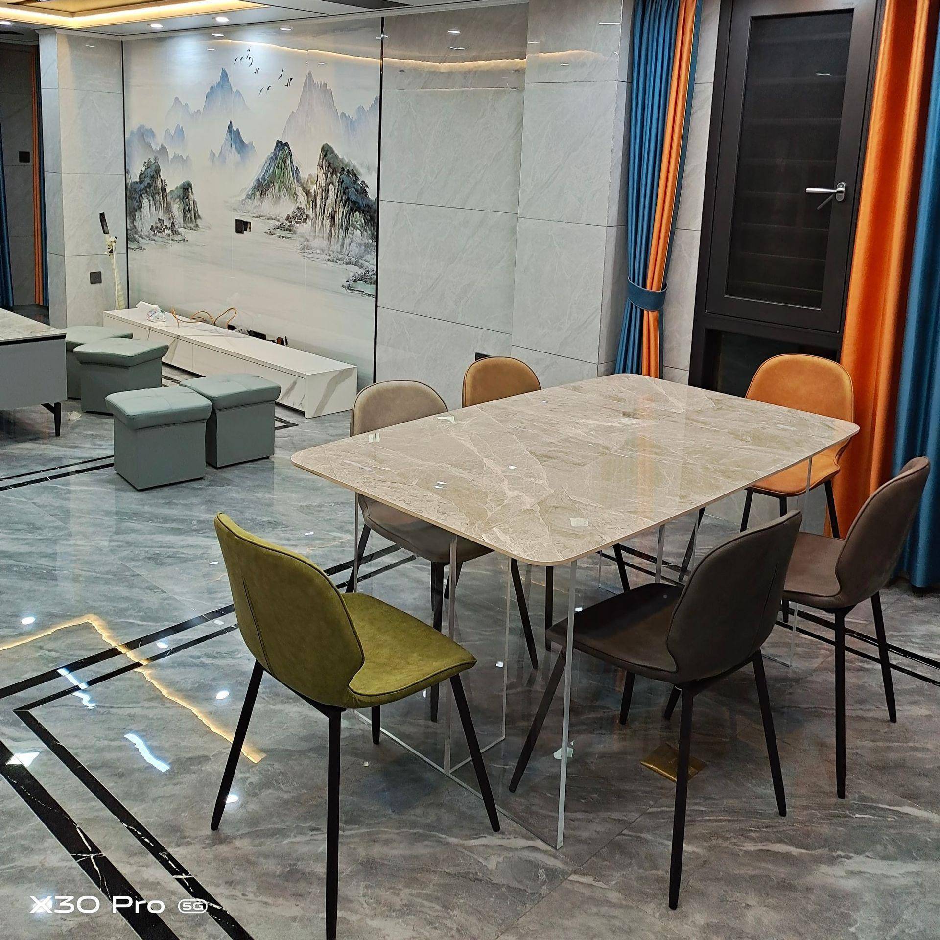 高透力克岩板餐aw12桌家用小户型悬浮餐桌代简约白色饭亚桌子悬浮