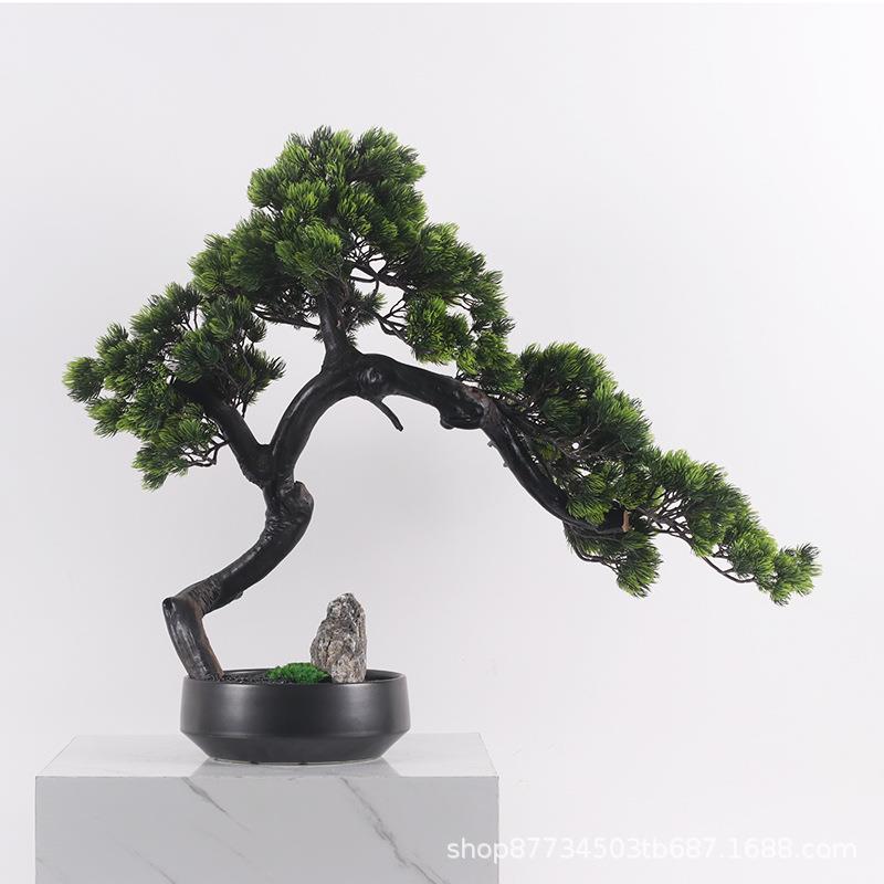 中5555式气迎客新大真松仿盆栽摆件样板房茶室软装饰品玄关电视柜