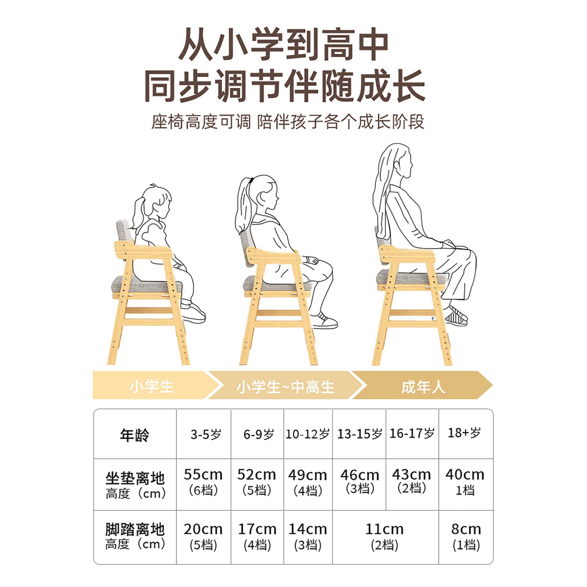 儿童学习椅子可升降调节实木靠背学生矫正坐姿写字书桌椅家用直销