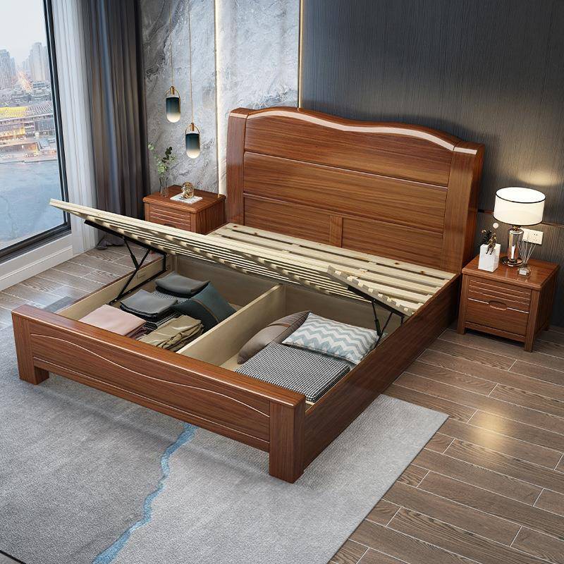 胡桃木实木.18米双人床中式现代床简121#-1约厂家直销1.5米储物主