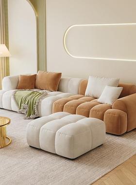 现代简约科网技绒布IFB艺沙发小户豆型奶系客厅三人位红腐块油沙