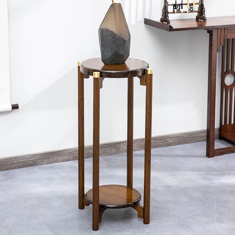 家花架子圆实木物客厅厂室内简约形复古花几百峰胡桃花盆景架花架