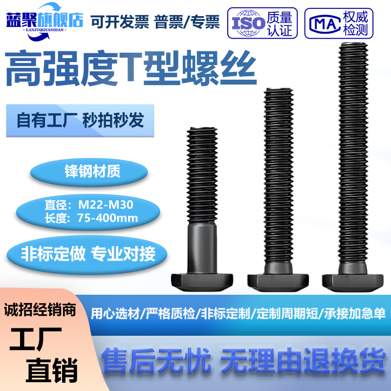 T型t形螺丝螺杆模具压板高强度方头螺栓M22-M30*75-400mm