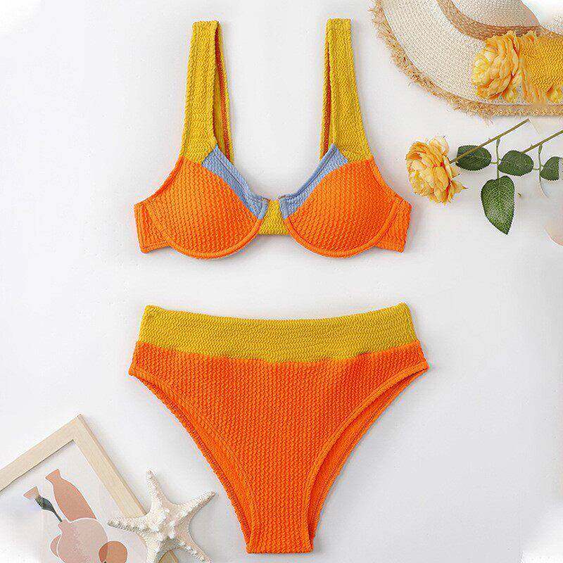 Bikini High Beach Split Swimsuit with Double Shoulder Splice