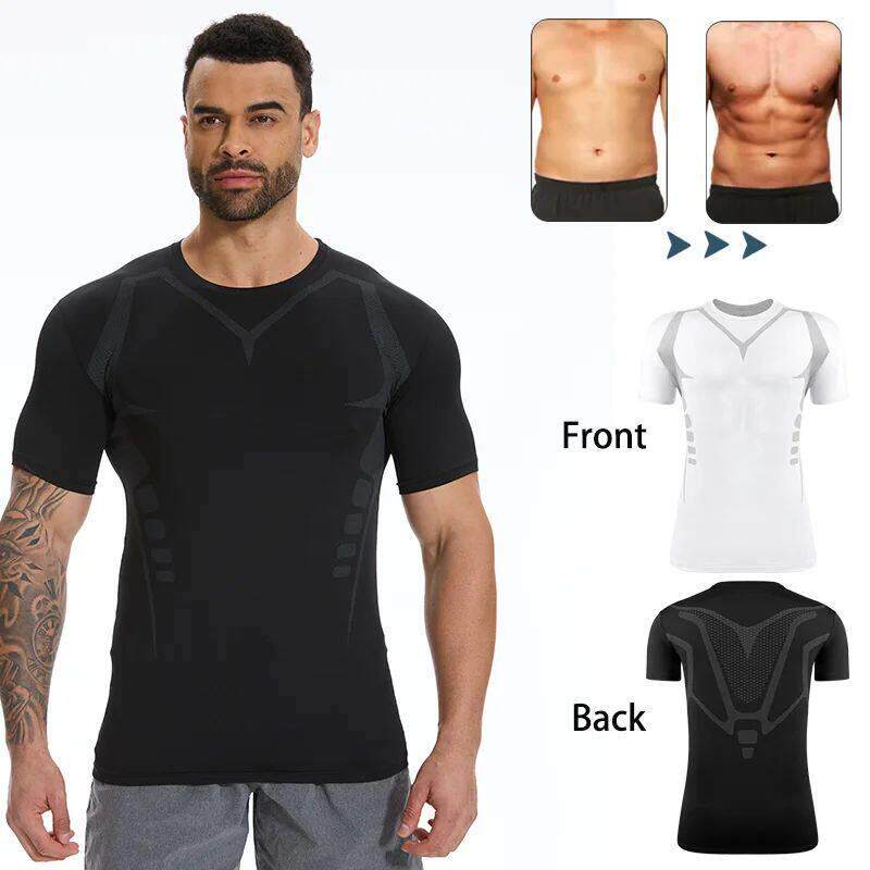 Men Compression Shirt Short Sleeve Gym Workout Body Shaper R
