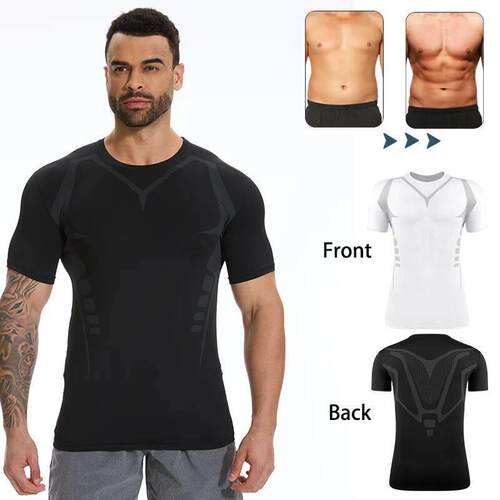 Men Compression Shirt Short Sleeve Gym Workout Body Shaper R