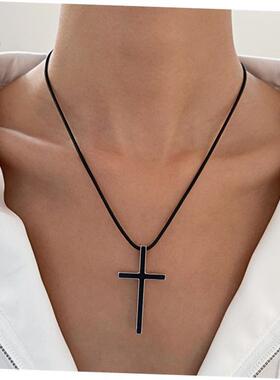 Cross Border Retro Cross Men Women Black Necklace 十字架项链