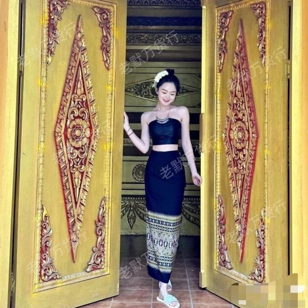 节西傣族舞蹈服夏季版纳傣族裹胸服饰双裙套装黑色长裙民族风水泼