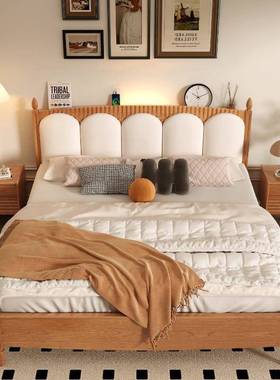 樱桃木中式古风实木床法中复古卧室双小人大VCV床户型古风软靠实