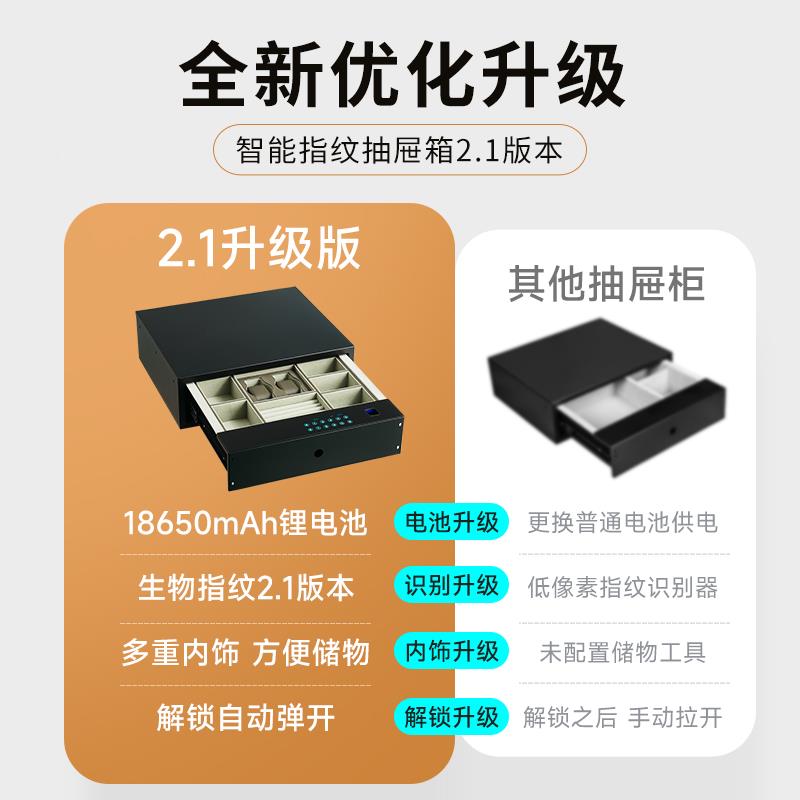 虎牌抽屉小保管箱家用型式保险箱指纹密YTZ码防盗迷你抽屉智柜全