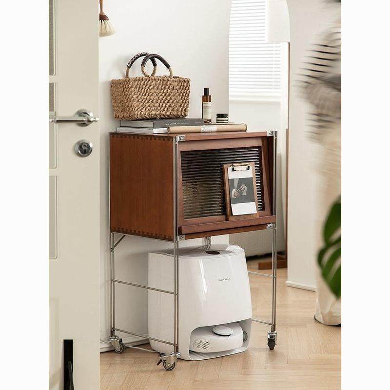 实木中古架扫地机器人收家纳柜用日厅式-复古储物置物多功能客落