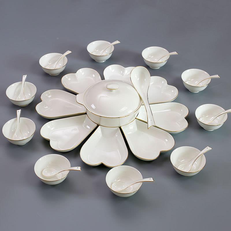 轻奢骨瓷圆拼盘餐具盘子菜盘家用碗创意陶瓷金盘套装UCM边团碟子