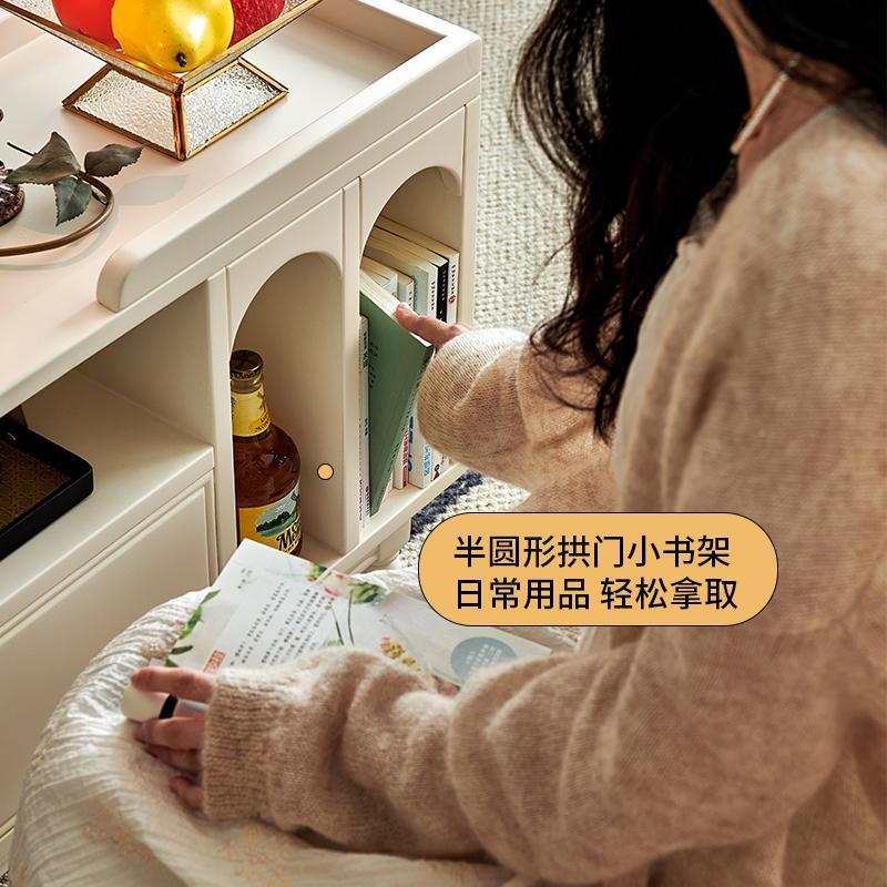 奶油JMB风发边几柜沙移动边桌茶几侧边小可柜客厅小推车实木白色