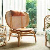 单人沙民发椅真藤编阳织EAM椅天藤然台复古酒店宿懒人椅日式 室内